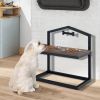 5 Heights Elevated Pet Feeder with 2 Detachable Stainless Steel Bowl - Brown