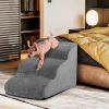 3-Tier Non-Slip Dog Steps with High-Density Sponge and Silicone Paw Prints - Gray