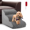 3-Tier Non-Slip Dog Steps with High-Density Sponge and Silicone Paw Prints - Gray